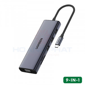 Bộ chuyển đổi Ugreen 15600 CM498 TYPE C 9 IN 1 (3 USB 3.0, HDMI, VGA, RJ45, SD/TF, USB C PD 100W)#1