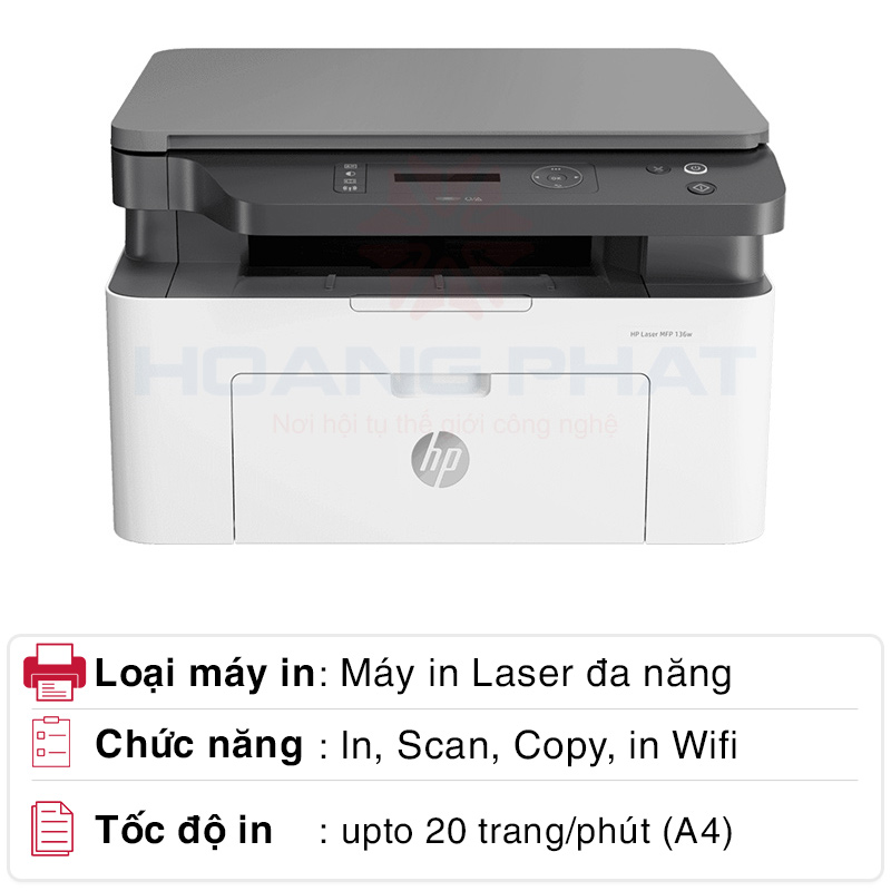 Máy in Laser HP đa năng MFP 136W (4ZB86A)